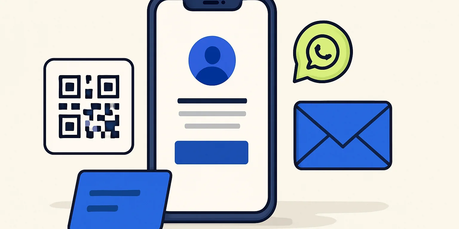 Dijital kartvizit bağlantısının telefondan WhatsApp, e-posta ve sosyal medya üzerinden paylaşılması