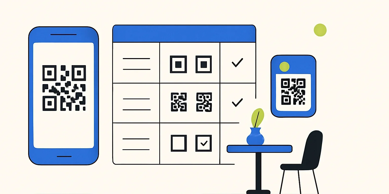 Excel tablosunda kayıt adları, hedef bağlantılar ve satırlarla eşleştirilmiş QR kod görselleri