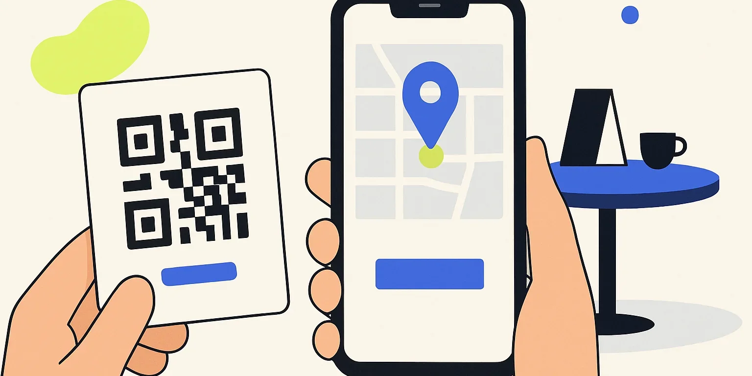 Tanıtım kartındaki konum QR kodunu tarayarak telefonda işletmenin harita kaydını açan müşteri