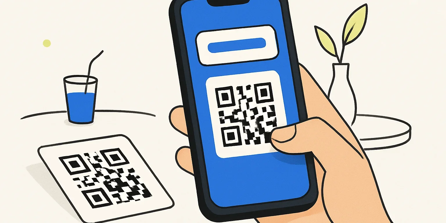 Telefon kamerasıyla masadaki QR kodu tarayan ve bağlantı bildirimini gören kullanıcı