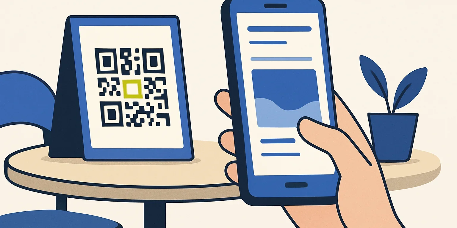 Kafe işletmecisinin telefondaki QR menü fiyatlarını masadaki basılı kodu değiştirmeden kontrol etmesi